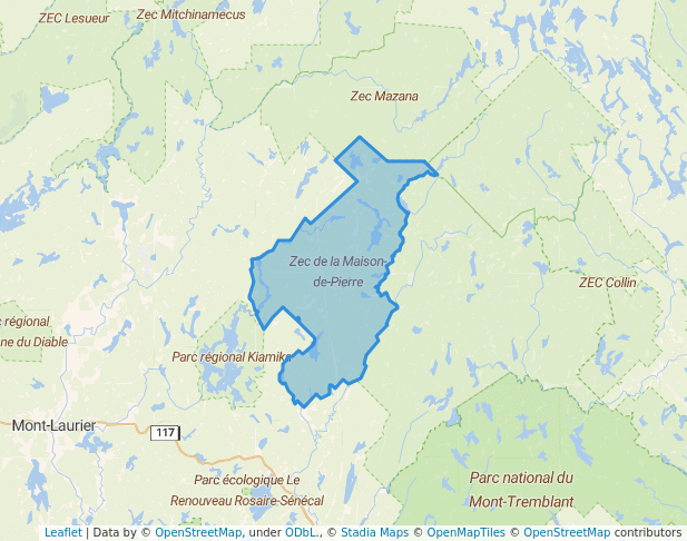 walking in Zec de la Maison-de-Pierre map in L'Ascension