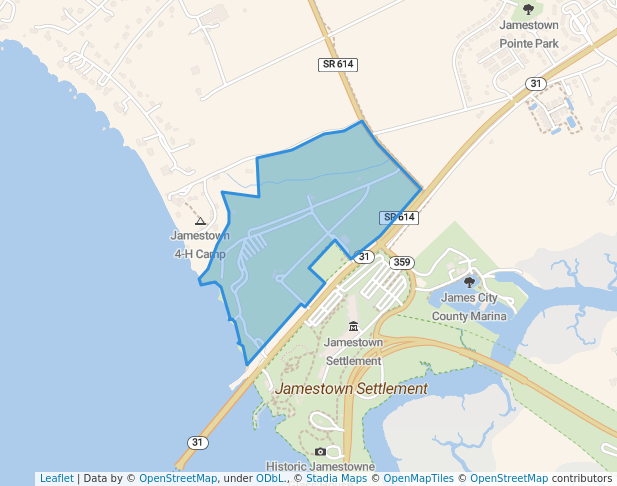 walking in Jamestown Beach Event Park map in Williamsburg