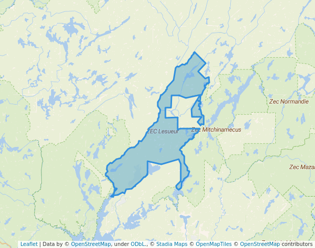 walking in ZEC Lesueur map in Sainte-Anne-du-Lac