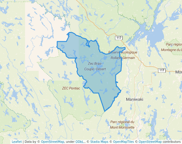 walking in Zec Bras-Coupé–Désert map in Grand-Remous