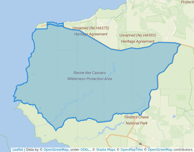 walking in Ravine des Casoars Wilderness Protection Area map in Flinders Chase