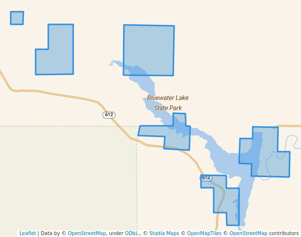 walking in Bluewater Lake State Park map in Thoreau
