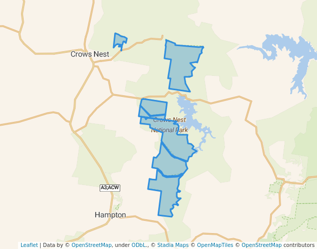 walking in Crows Nest National Park map in Gore