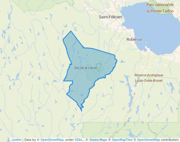 walking in Zec de la Lièvre map in Saint-Thomas-Didyme