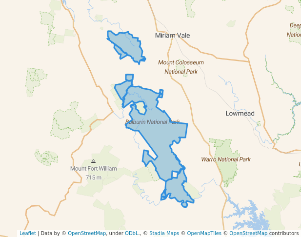 walking in Bulburin National Park map in Lowmead
