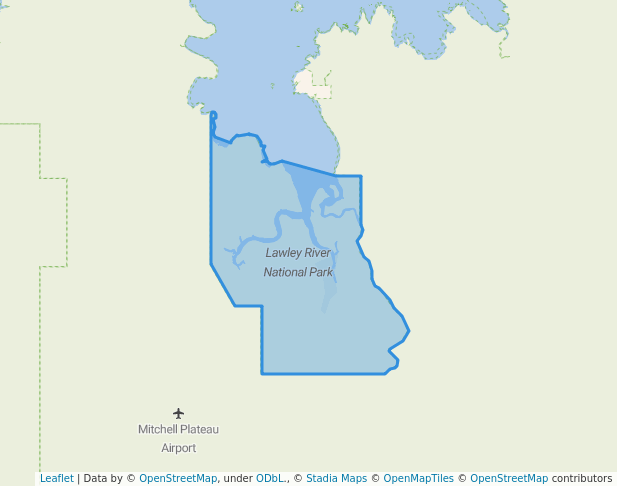walking in Lawley River National Park map in Mitchell Plateau