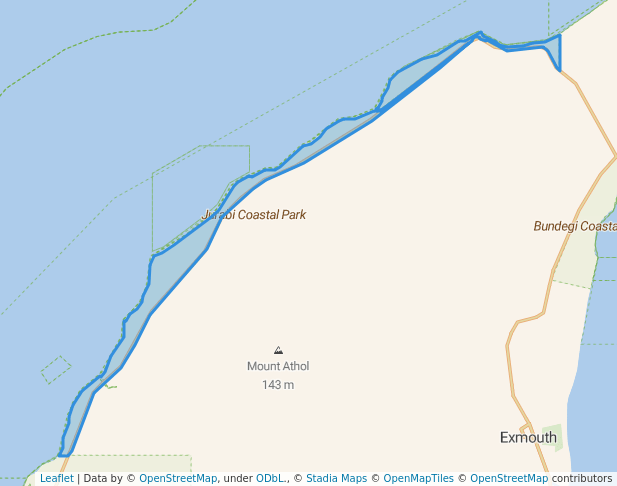 walking in Jurabi Coastal Park map in Learmonth