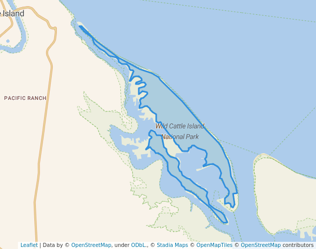 walking in Wild Cattle Island National Park map in Burua