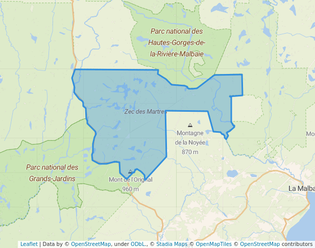 walking in Zec des Martres map in Saint-Irénée