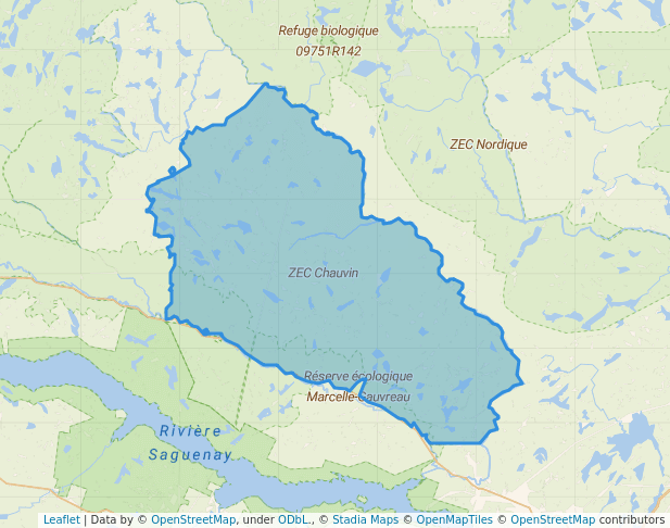 walking in ZEC Chauvin map in Saint-David-de-Falardeau