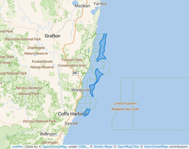 walking in Solitary Islands Marine Park map in Barcoongere