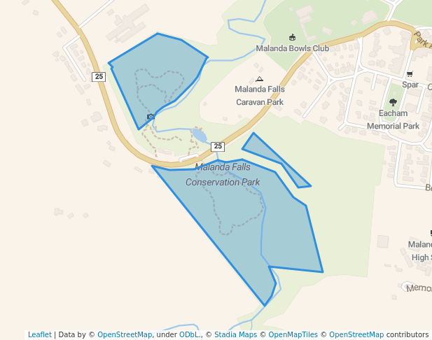 walking in Malanda Falls Conservation Park map in Topaz