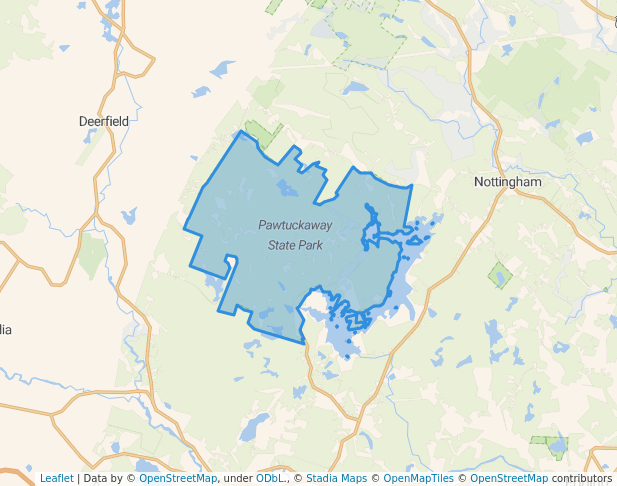 walking in Pawtuckaway State Park map in Nottingham