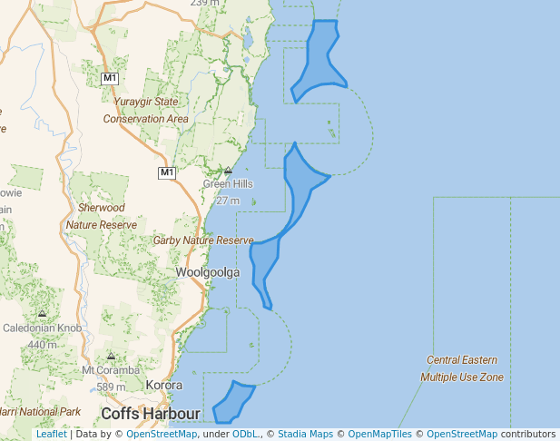 walking in Solitary Islands Special Purpose Zone (Trawl) map in Barcoongere