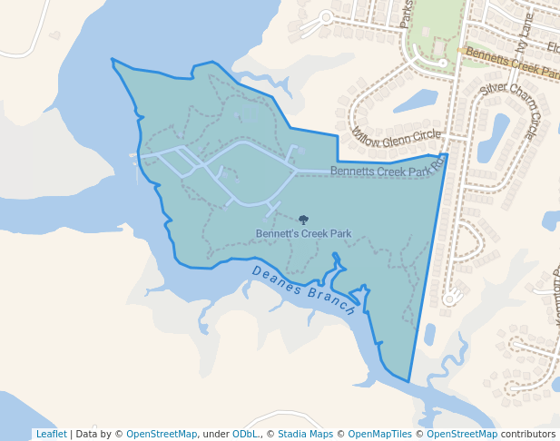 walking in Bennett's Creek Park map in Suffolk