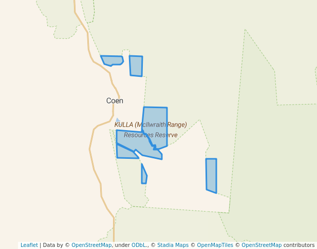 walking in KULLA (McIlwraith Range) Resources Reserve map in Coen