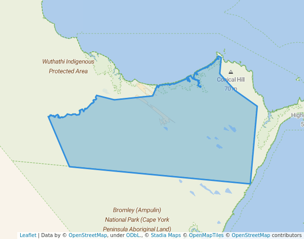walking in Wuthathi (Shelburne Bay) National Park (Cape York Peninsula Aboriginal Land) map in Nanum