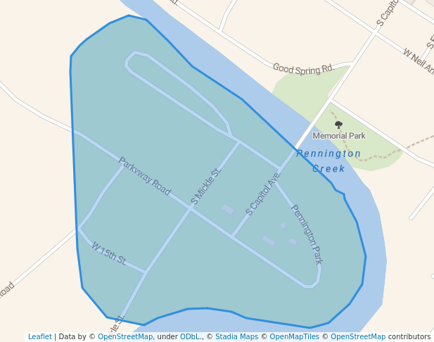 walking in Pennington Creek Park map in Tishomingo