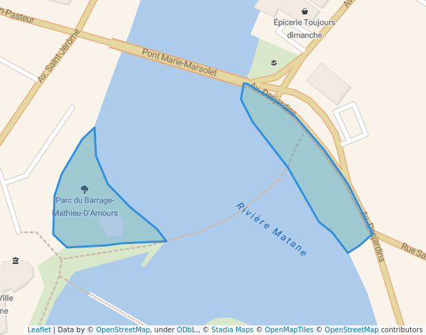 walking in Parc du Barrage-Mathieu-D'Amours map in Matane