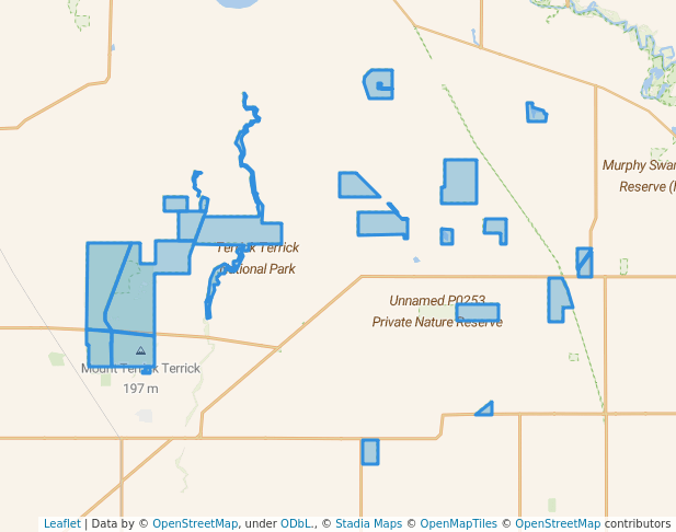 walking in Terrick Terrick National Park map in Calivil