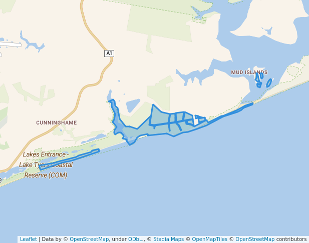 walking in Lakes Entrance - Lake Tyers Coastal Reserve map in Kalimna