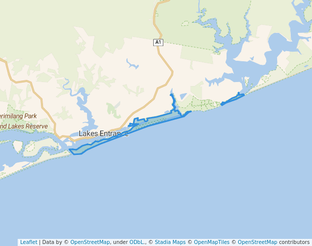 walking in Lakes Entrance - Lake Tyers Coastal Reserve (COM) map in Kalimna