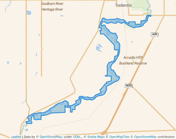 Arcadia Streamside Reserve in Toolamba | Map and Routes