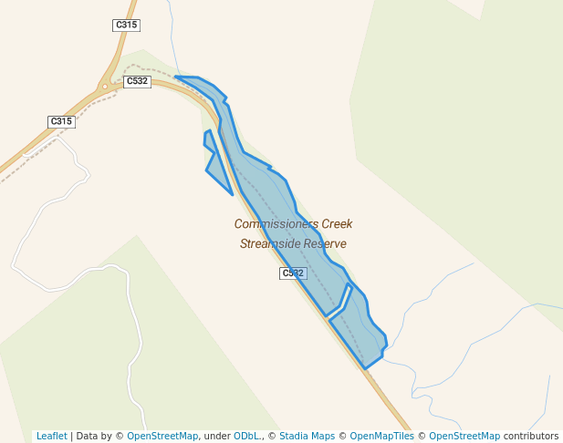 walking in Commissioners Creek Streamside Reserve map in Yackandandah