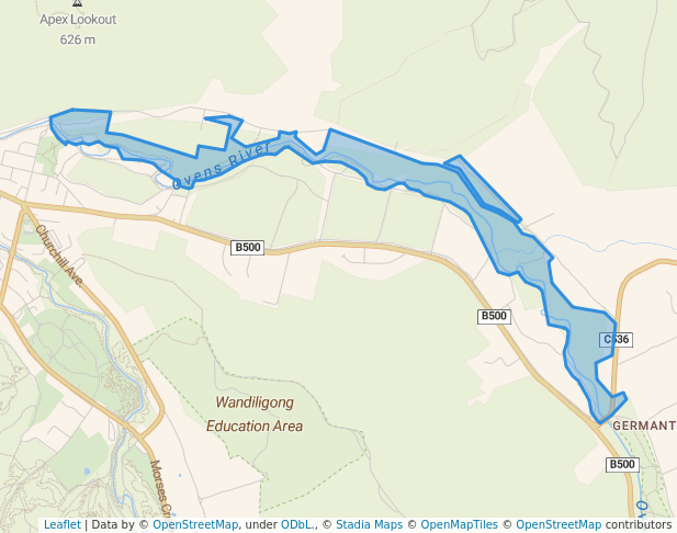 walking in Ovens River J15 Streamside Reserve map in Smoko