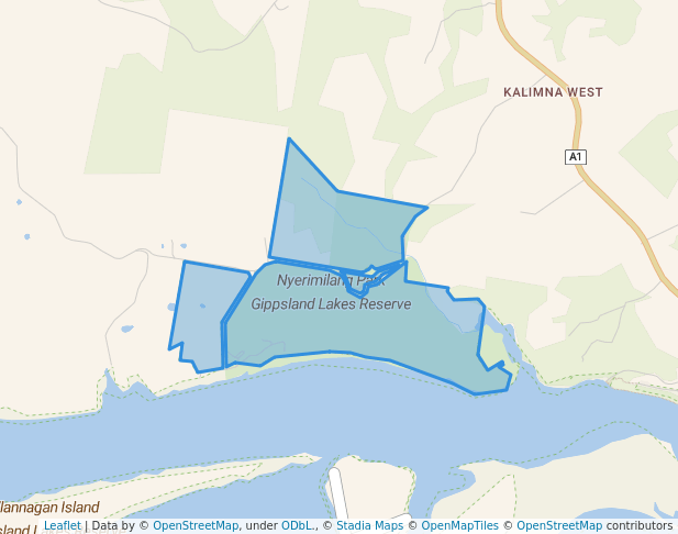 walking in Nyerimilang Park Gippsland Lakes Reserve map in Kalimna