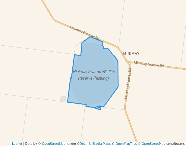 walking in Minimay Swamp Wildlife Reserve (hunting) map in Peronne