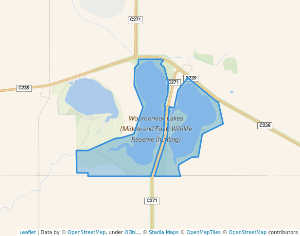 walking in Wooroonook Lakes (Middle and East) Wildlife Reserve (hunting) map in Chirrip