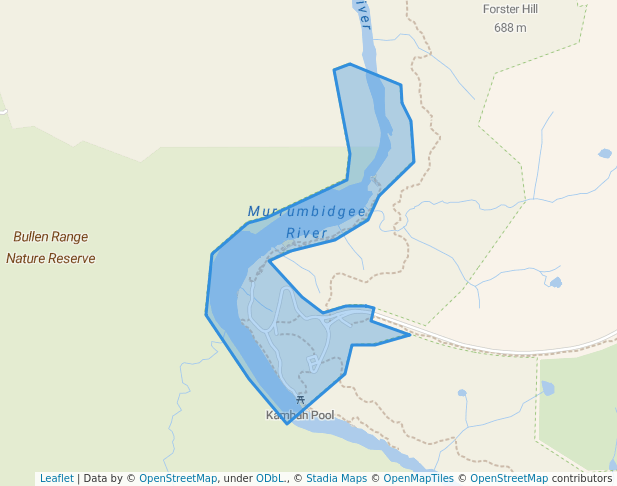 walking in Kambah Pool Recreation Area map in Greenway
