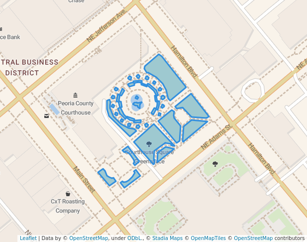 walking in Courthouse Square Greenspace map in Peoria