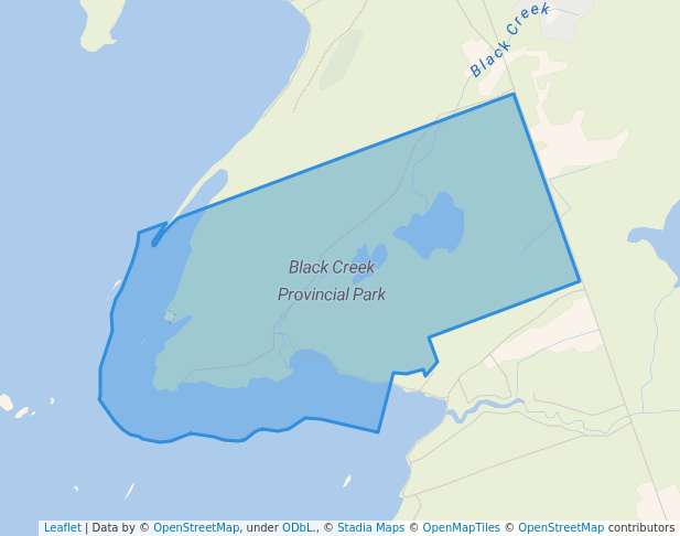 walking in Black Creek Provincial Park map in Wiarton