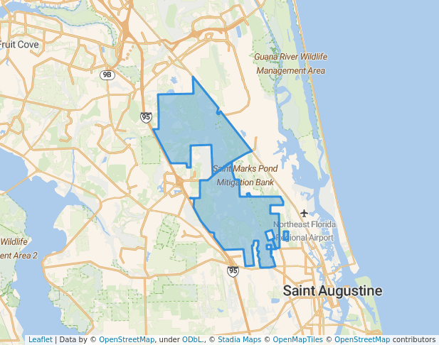 walking in Twelve Mile Swamp Conservation Area map in St. Augustine