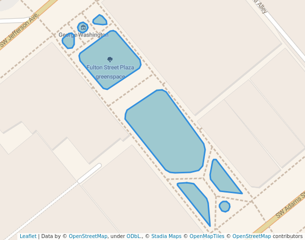 walking in Fulton Street Plaza greenspace map in Peoria