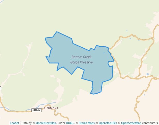 walking in Bottom Creek Gorge Preserve map in Shawsville