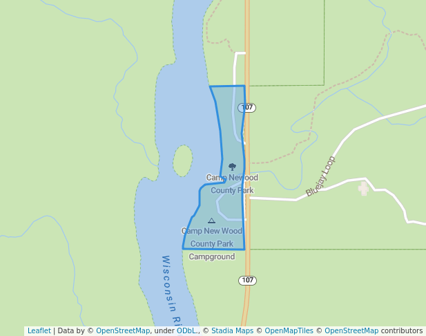 walking in Camp Newood County Park map in Merrill