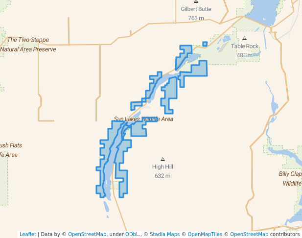 walking in Sun Lakes Wildlife Area map in Coulee City