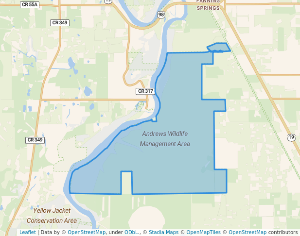 walking in Andrews Wildlife Management Area map in Old Town