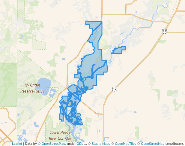 walking in Peace River State Forest map in Arcadia