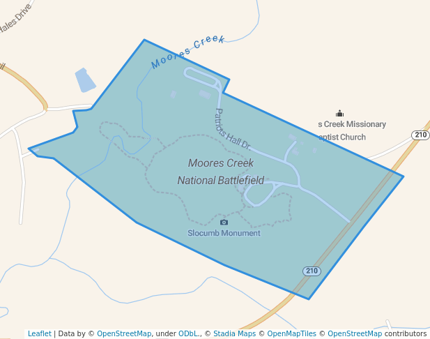 walking in Moores Creek National Battlefield map in Currie