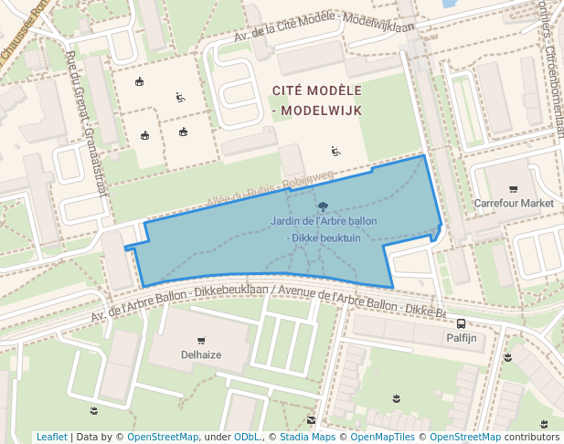 walking in Jardin de l'Arbre ballon - Dikke beuktuin map in Brussel
