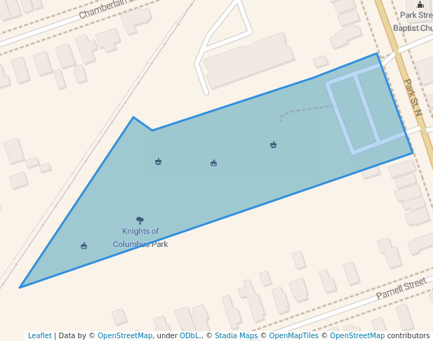 walking in Knights of Columbus Park map in Peterborough