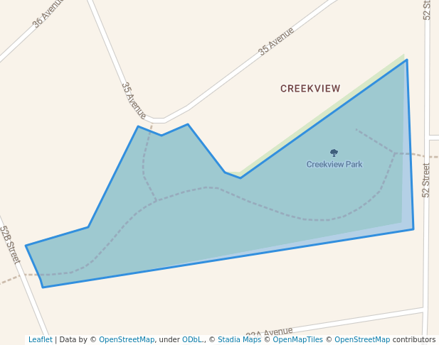 walking in Creekview Park map in Camrose