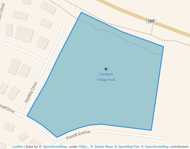 walking in Cardigan Village Park map in Cardigan Village