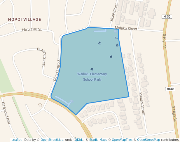walking in Wailuku Elementary School Park map in Wailuku