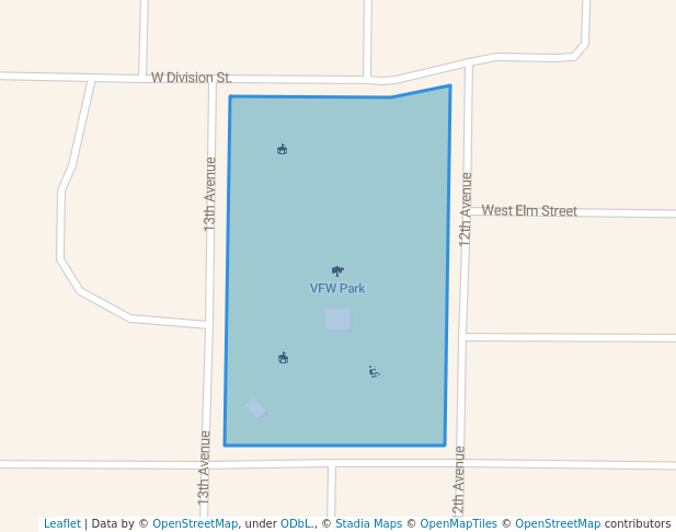 walking in VFW Park map in Dodge City