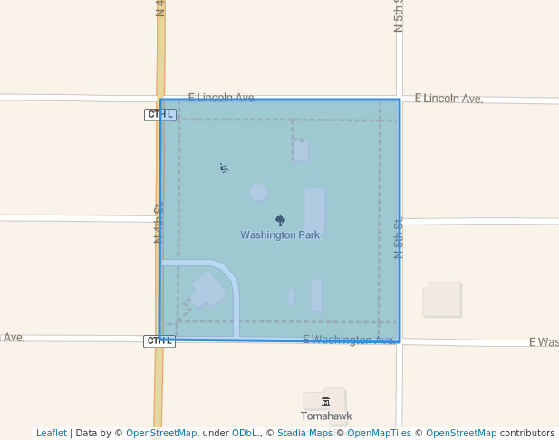 walking in Washington Park map in Tomahawk
